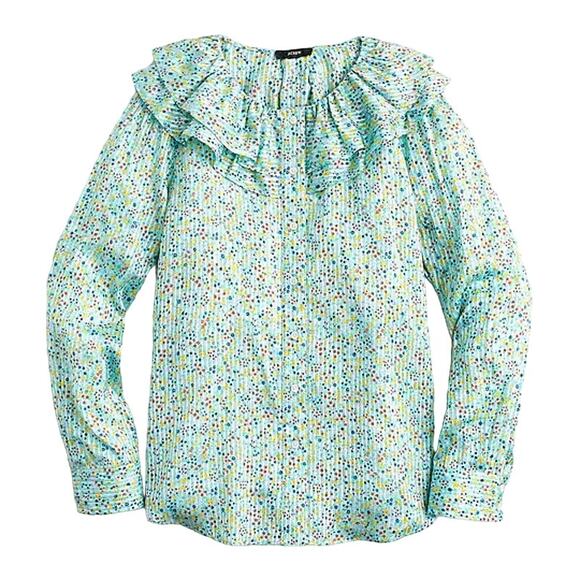 J. Crew Ruffle Field Day Floral Metallic Stripe Long Sleeve Blouse Small - Picture 9 of 9